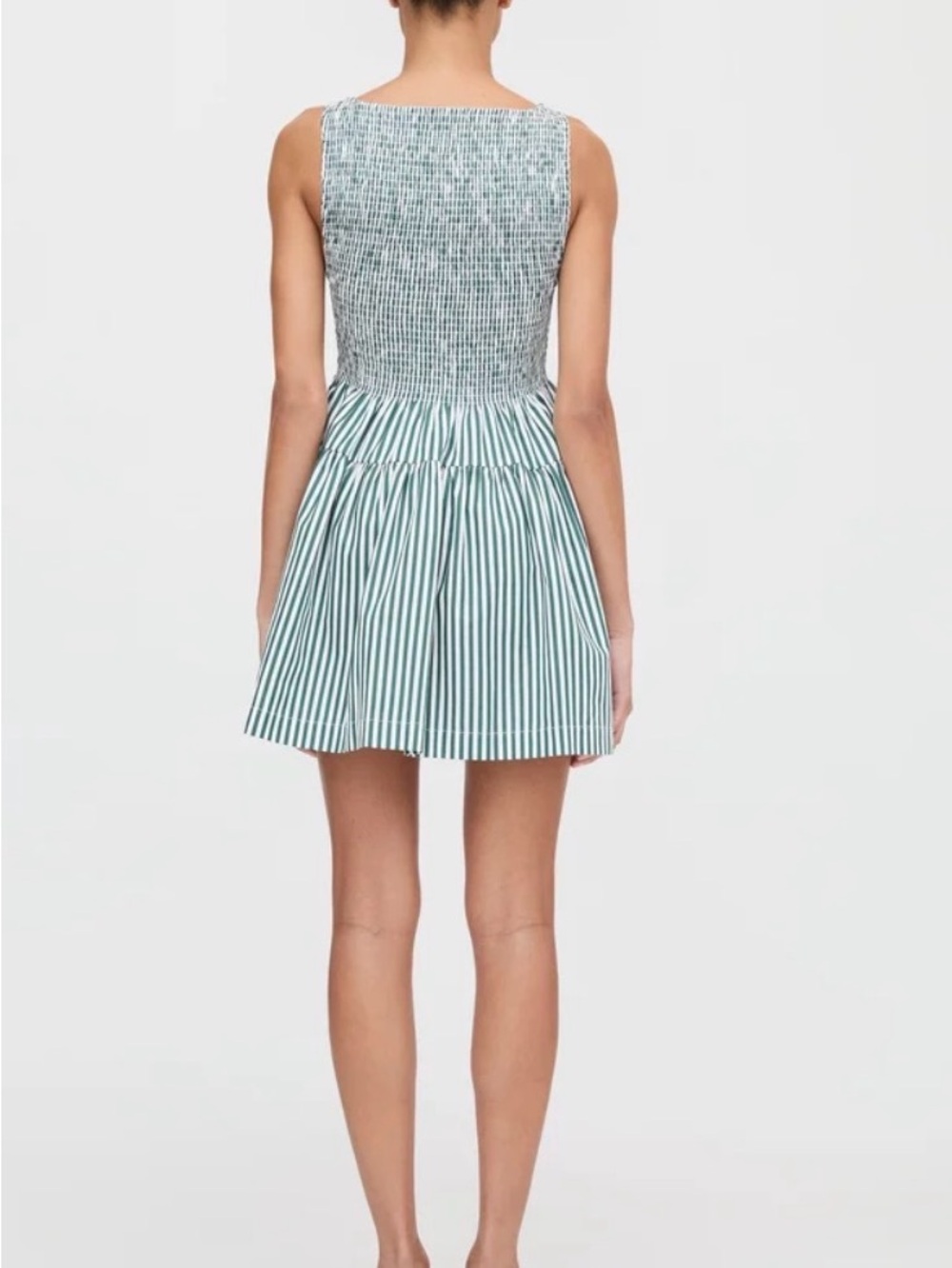 Hill House Green and White Striped Smocked Mini Dress Size S - Picture 3 of 6